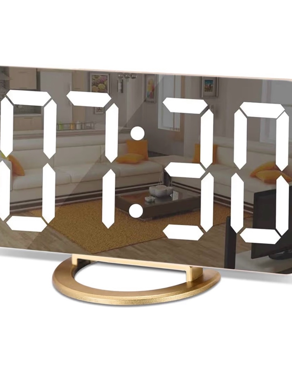 LED Mirror Digital Clock in Gold - Home Wall Decor